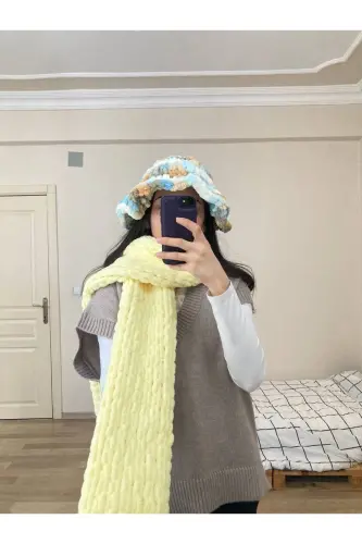 El Örgüsü Puffy Atkı Şal - sarı - MODA BIÇER (1)