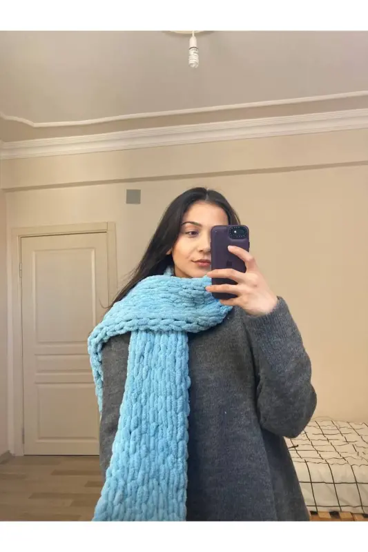 El Örgüsü Puffy Atkı Şal-turkuaz - MODA BIÇER