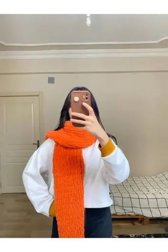 El Örgüsü Puffy Atkı Şal - turuncu - MODA BIÇER (1)