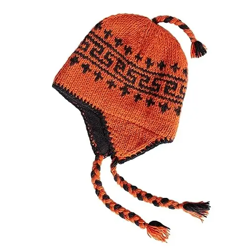Hand Knit Sherpa Wool Hat with Micro Fleece Lining and Ear Flaps, Handmade Winter Toque, Christmas Beanie, Made in Nepal 