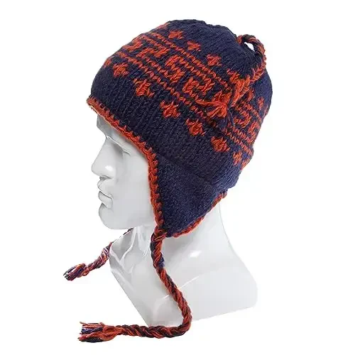 Hand Knit Sherpa Wool Hat with Micro Fleece Lining and Ear Flaps, Handmade Winter Toque, Christmas Beanie, Made in Nepal - 2