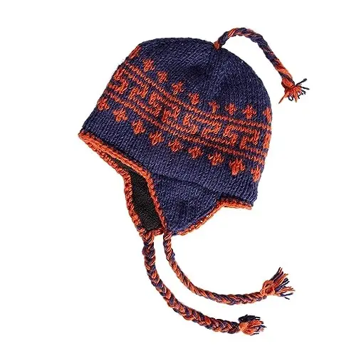 Hand Knit Sherpa Wool Hat with Micro Fleece Lining and Ear Flaps, Handmade Winter Toque, Christmas Beanie, Made in Nepal 