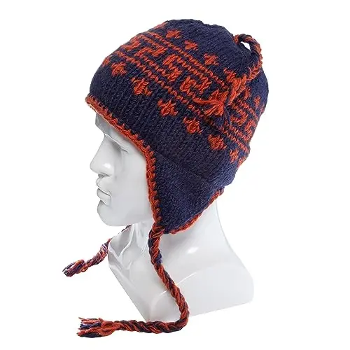 Hand Knit Sherpa Wool Hat with Micro Fleece Lining and Ear Flaps, Handmade Winter Toque, Christmas Beanie, Made in Nepal - 2