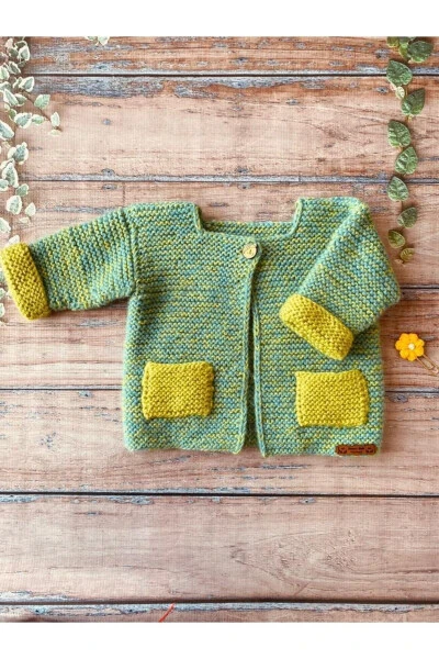 El Örgüsü Yumuşak Yeşil Bebek Hırka - SERASKIDS