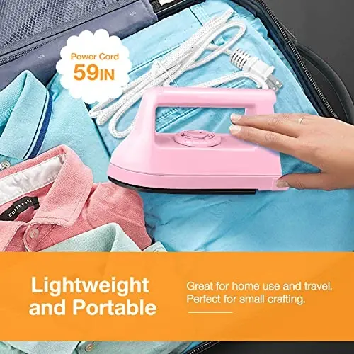 Mini Iron for Crafts Quilting, Travel Iron Household Iron Easy Iron Supplies Mini Electric Iron, Mini Heat Press Machine Sewing Sachine (Pink) - 6