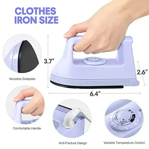 Mini Iron for Crafts and Quilting - Travel and Household Electric Heat Press Machine for Sewing Supplies (Purple) - 2