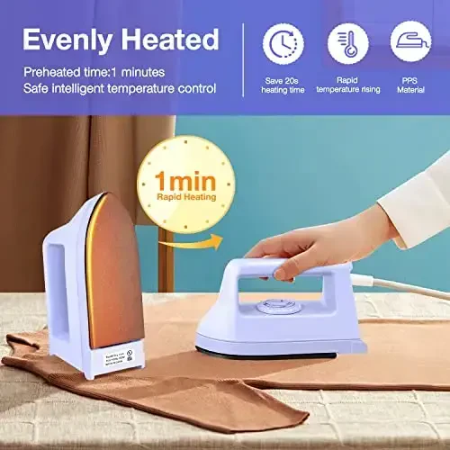 Mini Iron for Crafts and Quilting - Travel and Household Electric Heat Press Machine for Sewing Supplies (Purple) - 3