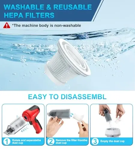 BESITA Car Vacuum Portable Cordless, 4 in 1 Mini Vacuum Cleaner Hight Power, 12000Pa Powerful Suction, Air Duster, Dual Filter,Adjustable Small Vaccum Portable Cordless for Car, Home, Pet, Office - 4