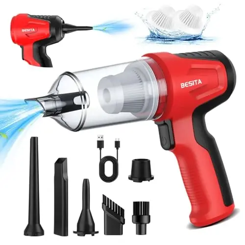 BESITA Car Vacuum Portable Cordless, 4 in 1 Mini Vacuum Cleaner Hight Power, 12000Pa Powerful Suction, Air Duster, Dual Filter,Adjustable Small Vaccum Portable Cordless for Car, Home, Pet, Office - 6