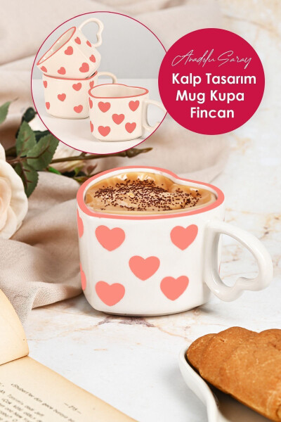 El Yapımı Seramik Kalp Tasarım Mug Kupa Fincan - 14