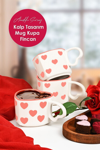 El Yapımı Seramik Kalp Tasarım Mug Kupa Fincan - 6