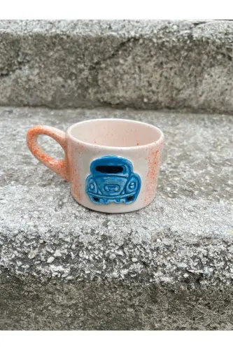 El Yapımı Tosbaa Seramik Çay Kahve Kupası Türk Kahvesi Fincanı Kupa Mug Hediyelik Öğretmenler Günü - MAVİ - 4
