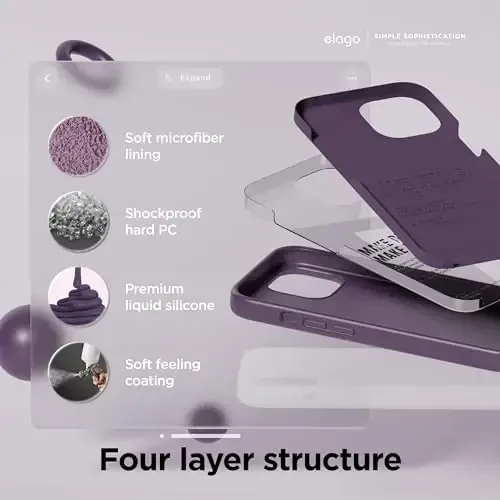 elago Compatible with iPhone 15 Case, Liquid Silicone Case, Full Body Protective Cover, Shockproof, Slim Design, Anti-Scratch Soft Microfiber Lining, 6.1 inch (Deep Purple) - 4