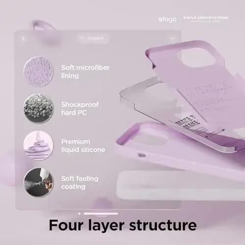 elago Compatible with iPhone 15 Case, Liquid Silicone Case, Full Body Protective Cover, Shockproof, Slim Design, Anti-Scratch Soft Microfiber Lining, 6.1 inch (Light Lilac) - 4
