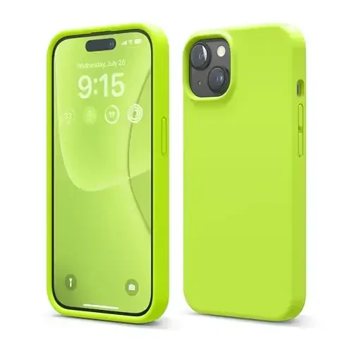 elago Compatible with iPhone 15 Case, Liquid Silicone Case, Full Body Protective Cover, Shockproof, Slim Design, Anti-Scratch Soft Microfiber Lining, 6.1 inch (Lime Green) - ELAGO