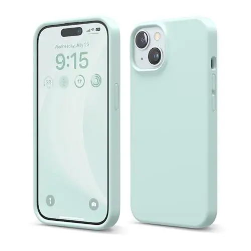 elago Compatible with iPhone 15 Case, Liquid Silicone Case, Full Body Protective Cover, Shockproof, Slim Design, Anti-Scratch Soft Microfiber Lining, 6.1 inch (Mint) 