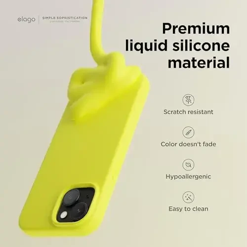 elago Compatible with iPhone 15 Case, Liquid Silicone Case, Full Body Protective Cover, Shockproof, Slim Design, Anti-Scratch Soft Microfiber Lining, 6.1 inch (Neon Yellow) - 3