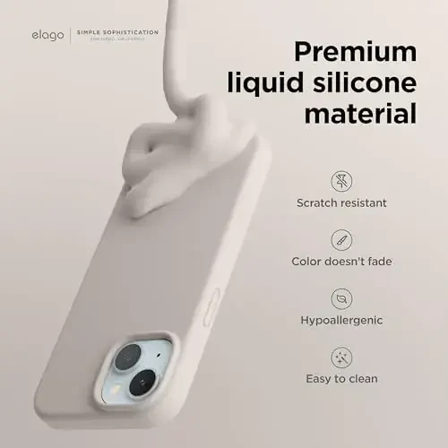 elago Compatible with iPhone 15 Case, Liquid Silicone Case, Full Body Protective Cover, Shockproof, Slim Design, Anti-Scratch Soft Microfiber Lining, 6.1 inch (Stone) - 3