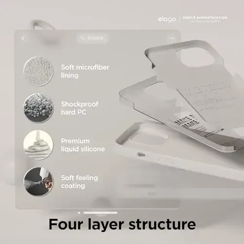 elago Compatible with iPhone 15 Case, Liquid Silicone Case, Full Body Protective Cover, Shockproof, Slim Design, Anti-Scratch Soft Microfiber Lining, 6.1 inch (Stone) - 4