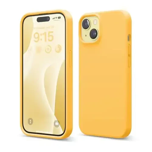 elago Compatible with iPhone 15 Case, Liquid Silicone Case, Full Body Protective Cover, Shockproof, Slim Design, Anti-Scratch Soft Microfiber Lining, 6.1 inch (Sunshine) - ELAGO