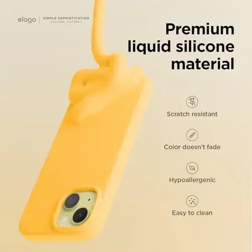 elago Compatible with iPhone 15 Case, Liquid Silicone Case, Full Body Protective Cover, Shockproof, Slim Design, Anti-Scratch Soft Microfiber Lining, 6.1 inch (Sunshine) - 3