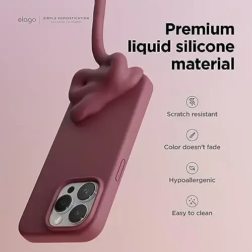 elago Compatible with iPhone 15 Pro Case, Liquid Silicone Case, Full Body Protective Cover, Shockproof, Slim Phone, Anti-Scratch Soft Microfiber Lining, 6.1 inch (Burgundy) - 3