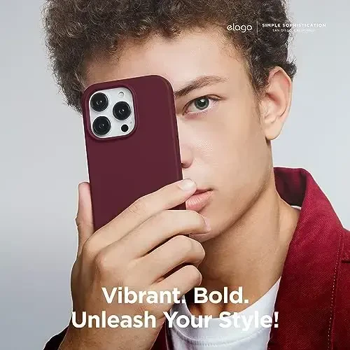 elago Compatible with iPhone 15 Pro Case, Liquid Silicone Case, Full Body Protective Cover, Shockproof, Slim Phone, Anti-Scratch Soft Microfiber Lining, 6.1 inch (Burgundy) - 6