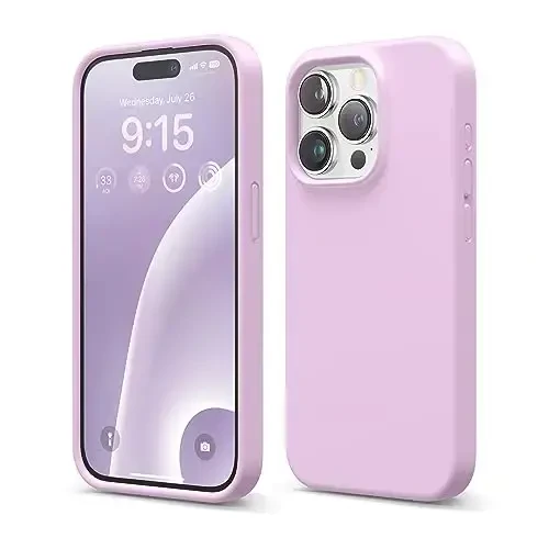 elago Compatible with iPhone 15 Pro Case, Liquid Silicone Case, Full Body Protective Cover, Shockproof, Slim Phone, Anti-Scratch Soft Microfiber Lining, 6.1 inch (Light Lilac) - ELAGO