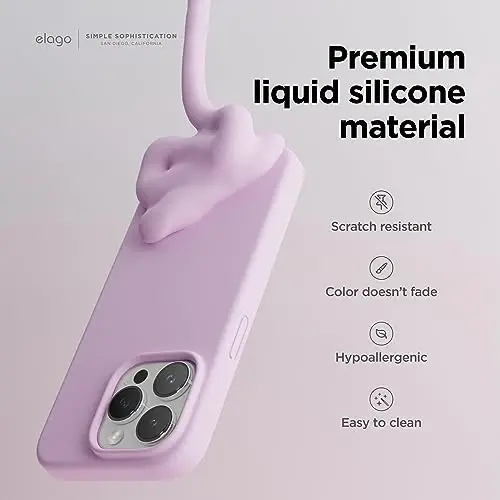 elago Compatible with iPhone 15 Pro Case, Liquid Silicone Case, Full Body Protective Cover, Shockproof, Slim Phone, Anti-Scratch Soft Microfiber Lining, 6.1 inch (Light Lilac) - 3