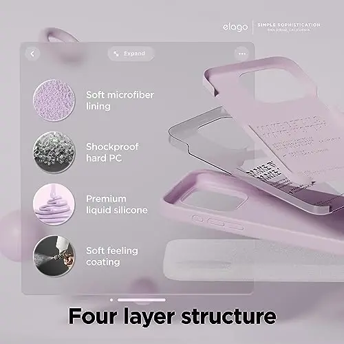 elago Compatible with iPhone 15 Pro Case, Liquid Silicone Case, Full Body Protective Cover, Shockproof, Slim Phone, Anti-Scratch Soft Microfiber Lining, 6.1 inch (Light Lilac) - 4
