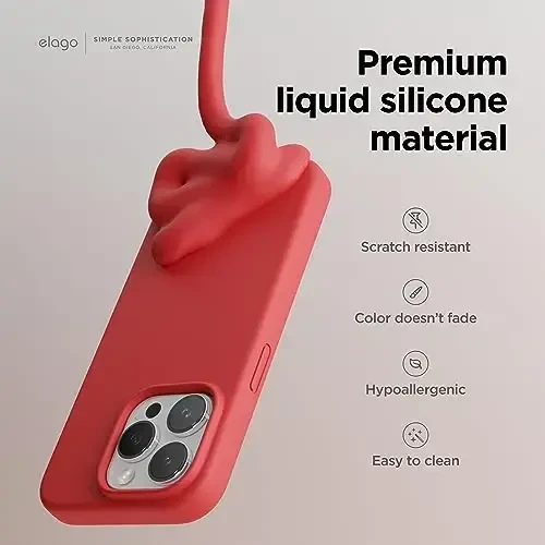 elago Compatible with iPhone 15 Pro Case, Liquid Silicone Case, Full Body Protective Cover, Shockproof, Slim Phone, Anti-Scratch Soft Microfiber Lining, 6.1 inch (Red) - 3