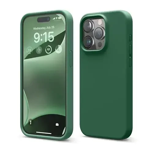 elago Compatible with iPhone 15 Pro Case, Liquid Silicone Case, Full Body Protective Cover, Shockproof, Slim Phone Case, Anti-Scratch Soft Microfiber Lining, 6.1 inch (Alpine Green) 