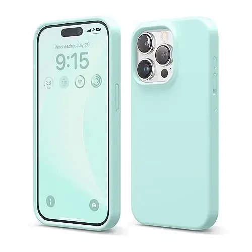elago Compatible with iPhone 15 Pro Case, Liquid Silicone Case, Full Body Protective Cover, Shockproof, Slim Phone Case, Anti-Scratch Soft Microfiber Lining, 6.1 inch (Aqua Sky) - 1