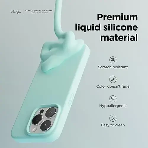 elago Compatible with iPhone 15 Pro Case, Liquid Silicone Case, Full Body Protective Cover, Shockproof, Slim Phone Case, Anti-Scratch Soft Microfiber Lining, 6.1 inch (Aqua Sky) - 3