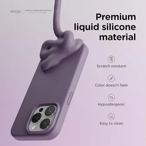 elago Compatible with iPhone 15 Pro Case, Liquid Silicone Case, Full Body Protective Cover, Shockproof, Slim Phone Case, Anti-Scratch Soft Microfiber Lining, 6.1 inch (Deep Lavender) - 3