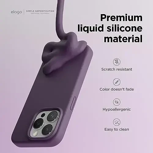 elago Compatible with iPhone 15 Pro Case, Liquid Silicone Case, Full Body Protective Cover, Shockproof, Slim Phone Case, Anti-Scratch Soft Microfiber Lining, 6.1 inch (Deep Purple) - 3