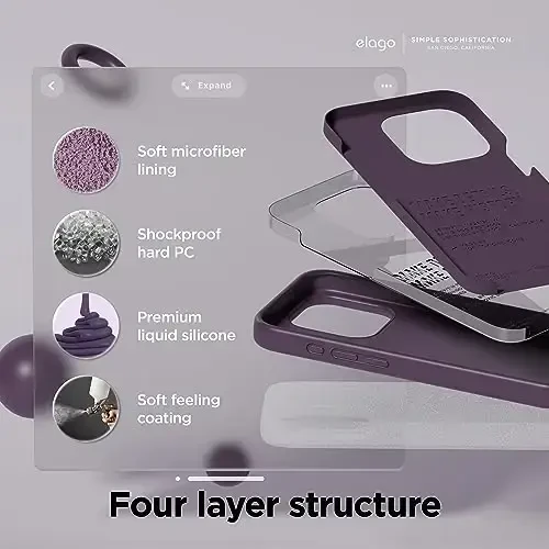 elago Compatible with iPhone 15 Pro Case, Liquid Silicone Case, Full Body Protective Cover, Shockproof, Slim Phone Case, Anti-Scratch Soft Microfiber Lining, 6.1 inch (Deep Purple) - 4