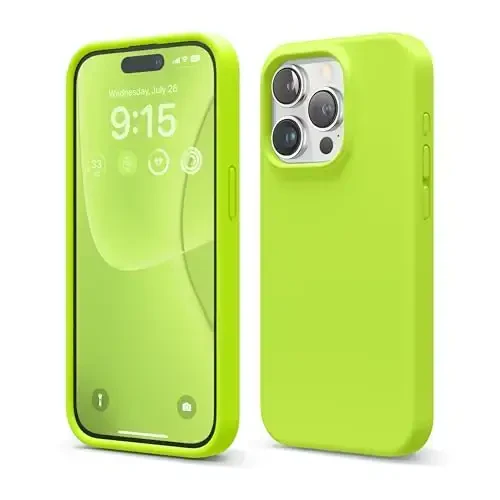 elago Compatible with iPhone 15 Pro Case, Liquid Silicone Case, Full Body Protective Cover, Shockproof, Slim Phone Case, Anti-Scratch Soft Microfiber Lining, 6.1 inch (Lime Green) - 1