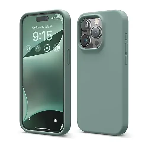 elago Compatible with iPhone 15 Pro Case, Liquid Silicone Case, Full Body Protective Cover, Shockproof, Slim Phone Case, Anti-Scratch Soft Microfiber Lining, 6.1 inch (Midnight Green) - 1