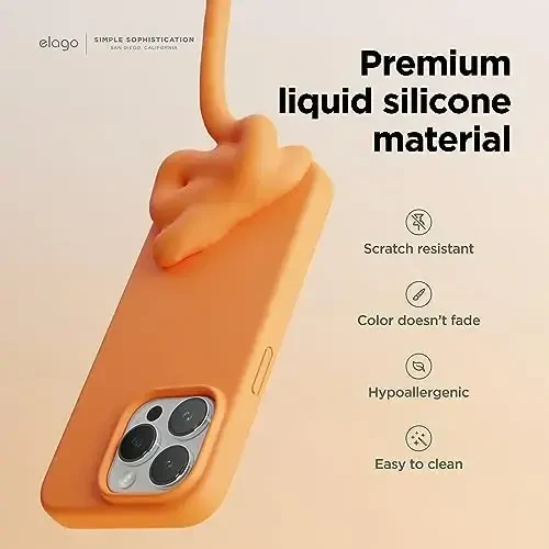 elago Compatible with iPhone 15 Pro Case, Liquid Silicone Case, Full Body Protective Cover, Shockproof, Slim Phone Case, Anti-Scratch Soft Microfiber Lining, 6.1 inch (Orange) - 3