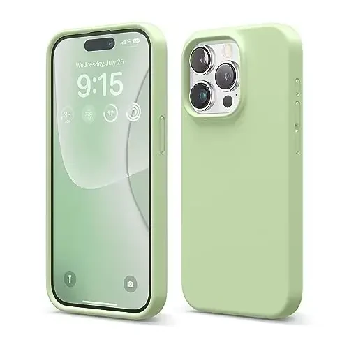 elago Compatible with iPhone 15 Pro Case, Liquid Silicone Case, Full Body Protective Cover, Shockproof, Slim Phone Case, Anti-Scratch Soft Microfiber Lining, 6.1 inch (Pastel Green) 