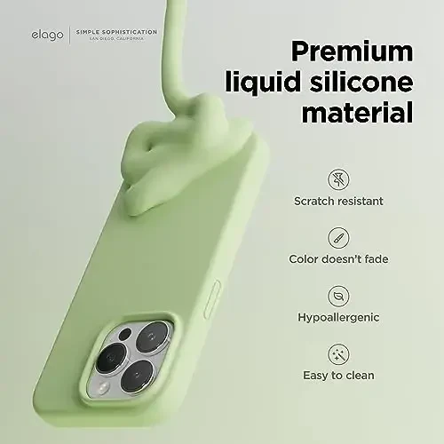 elago Compatible with iPhone 15 Pro Case, Liquid Silicone Case, Full Body Protective Cover, Shockproof, Slim Phone Case, Anti-Scratch Soft Microfiber Lining, 6.1 inch (Pastel Green) - 3