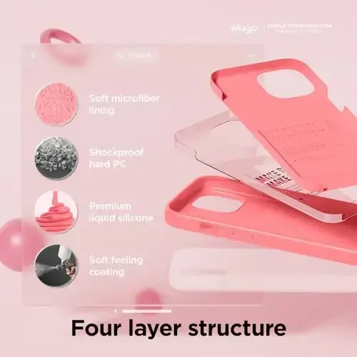 elago Compatible with iPhone 15 Pro Case, Liquid Silicone Case, Full Body Protective Cover, Shockproof, Slim Phone Case, Anti-Scratch Soft Microfiber Lining, 6.1 inch (Pink) - 4
