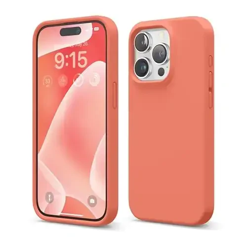 elago Compatible with iPhone 15 Pro Case, Liquid Silicone Case, Full Body Protective Cover, Shockproof, Slim Phone Case, Anti-Scratch Soft Microfiber Lining, 6.1 inch (Pomelo Pink) - 1