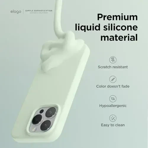 elago Compatible with iPhone 15 Pro Case, Liquid Silicone Case, Full Body Protective Cover, Shockproof, Slim Phone Case, Anti-Scratch Soft Microfiber Lining, 6.1 inch (Soft Mint) - 3