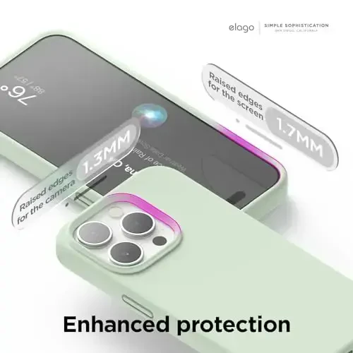 elago Compatible with iPhone 15 Pro Case, Liquid Silicone Case, Full Body Protective Cover, Shockproof, Slim Phone Case, Anti-Scratch Soft Microfiber Lining, 6.1 inch (Soft Mint) - 5