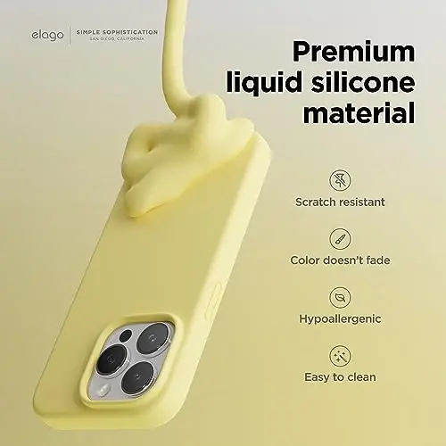 elago Compatible with iPhone 15 Pro Case, Liquid Silicone Case, Full Body Protective Cover, Shockproof, Slim Phone Case, Anti-Scratch Soft Microfiber Lining, 6.1 inch (Yellow) - 3
