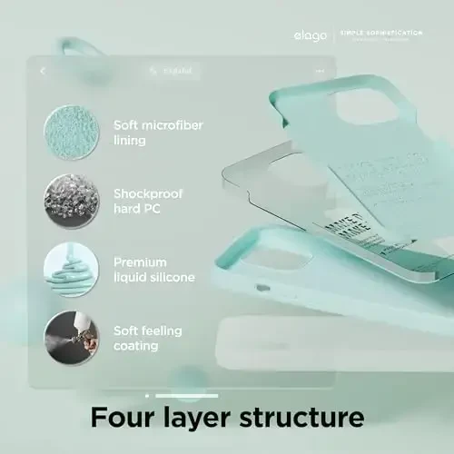 elago iPhone 15 bilan mos keladigan g‘ilof, suyuq silikon g‘ilof, to‘liq himoya qoplamasi, zarbga chidamli, ingichka dizayn, tirnalishga qarshi yumshoq mikrofiber astar, 6,1 dyuym (Aqua Sky) - 4