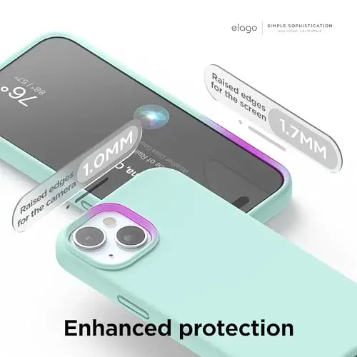 elago iPhone 15 bilan mos keladigan g‘ilof, suyuq silikon g‘ilof, to‘liq himoya qoplamasi, zarbga chidamli, ingichka dizayn, tirnalishga qarshi yumshoq mikrofiber astar, 6,1 dyuym (Aqua Sky) - 5
