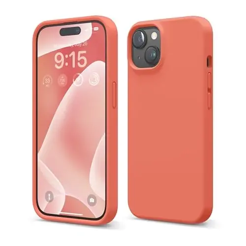 elago iPhone 15 bilan mos keladigan g‘ilof, suyuq silikonli g‘ilof, to‘liq himoya qoplamasi, zarbga chidamli, ingichka dizayn, tirnalishga qarshi yumshoq mikrofiber astar, 6,1 dyuym (Pomelo pushti) - ELAGO